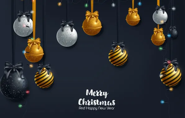 Picture decoration, gold, balls, New Year, Christmas, golden, black background, Christmas, balls, background, New Year, decoration, …