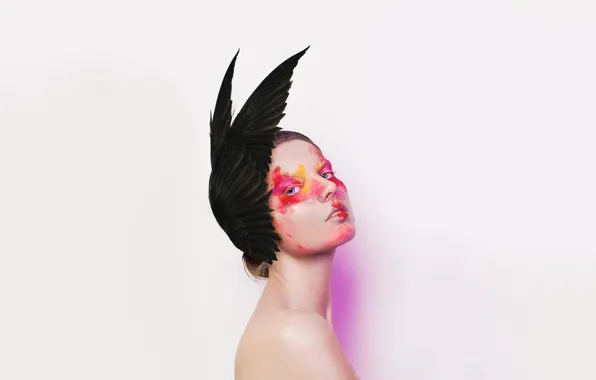 Picture girl, face, paint, wings