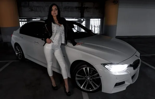 Picture look, Girls, BMW, beautiful girl, Valeria, white car, posing on the car