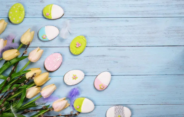 Picture holiday, bouquet, cookies, Easter, tulips, Verba, glaze, composition, Myfoodie