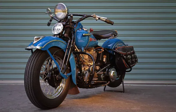 Picture Blue, Harley-Davidson, 1948, Motorcycle, Panhead, Old bike