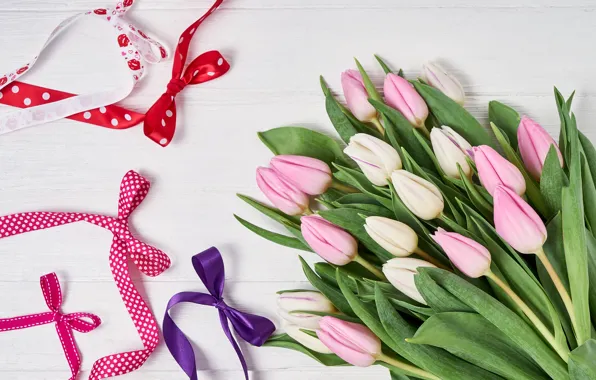 Picture flowers, bouquet, tape, tulips, pink, wood, pink, flowers, beautiful, romantic, tulips, spring