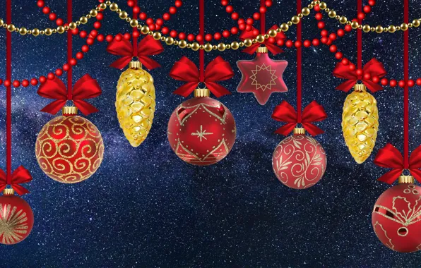 Picture winter, balls, holiday, Christmas, New year, beads, bumps, blue background, Christmas decorations, Christmas decorations, hang