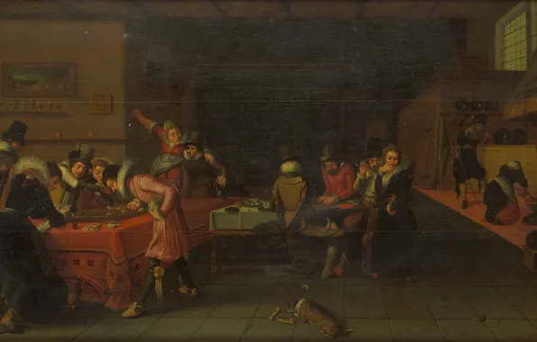 Picture oil, picture, 1625, неизвестный художник, Интерьер с Пьющими и Играющими Людьми