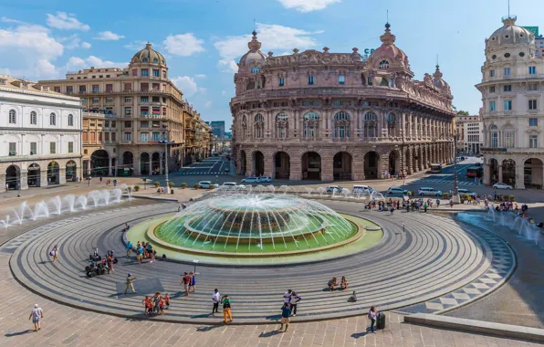 Picture building, area, Italy, fountain, Genoa, Piazza De Ferrari