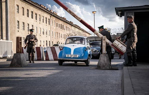 Picture BMW, 1964, Berlin, Isetta, microcar, Heading for freedoom in the BMW Isetta, car very small …
