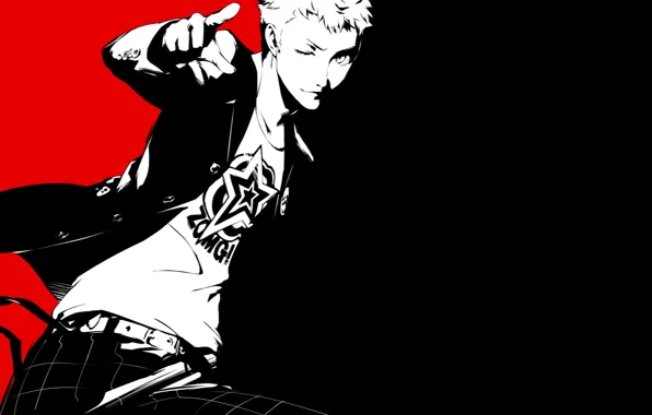 Picture white, red, black, the game, anime, art, guy, character, person, Person 5