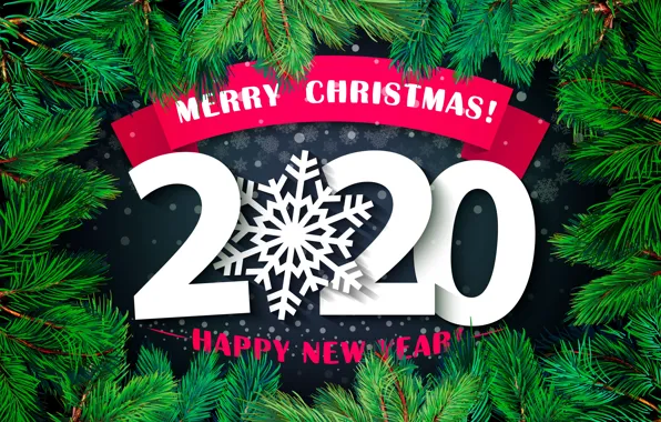 Picture photo, Branches, Snowflakes, New year, The inscription, The word, 2020