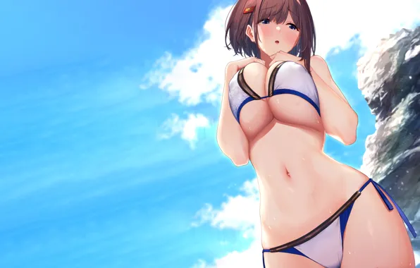 Picture girl, sexy, cleavage, brown hair, boobs, anime, beautiful, short hair, pretty, erotic, breasts, bikini, attractive, …