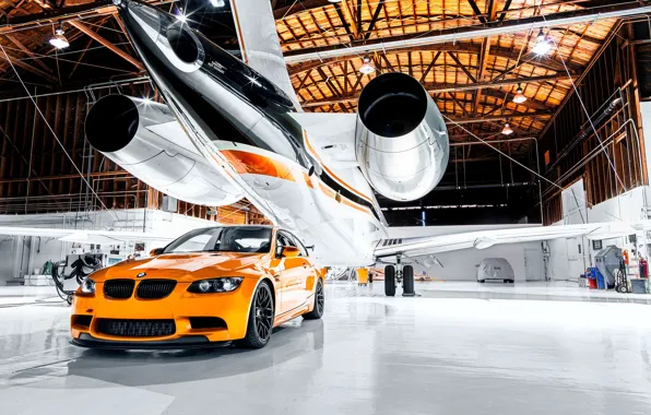 Picture BMW, E92, Side, Airplane, Hangar