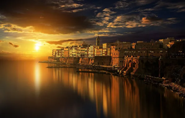 Picture sea, the sky, water, sunset, the city, Italy, Antonio Loved