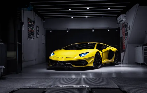 Picture Lamborghini, Night, Yellow, Aventador, VAG