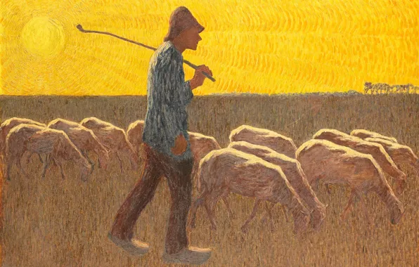 Picture animals, oil, picture, canvas, 1945, Cornelis Albert van Assendelft, Shepherd with Sheep