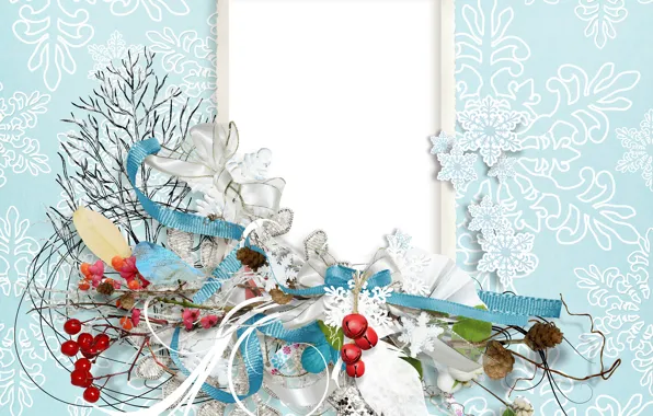 Picture snowflakes, branches, holiday, frame, New year, postcard