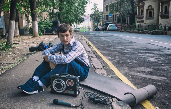 Picture asphalt, street, microphone, Boombox, Russian hip-hop performer, Anton MC, Anton Kuznetsov