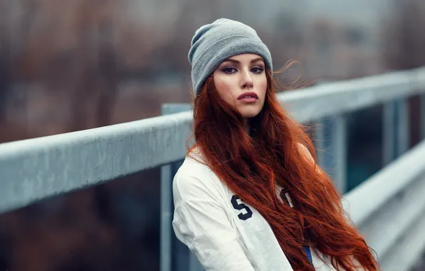 Picture look, girl, face, hat, red, redhead, long hair, Alessandro Di Cicco