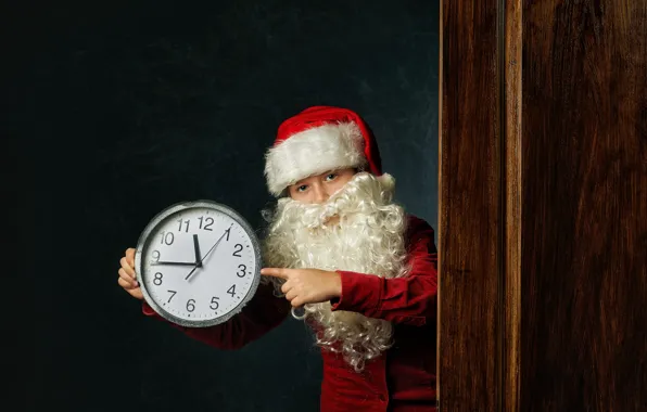 Picture time, wall, watch, child, boy, hands, the door, Christmas, costume, outfit, New year, image, beard, …