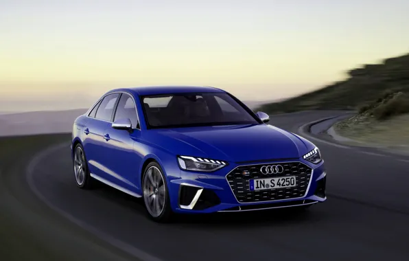 Picture blue, movement, Audi, sedan, Audi A4, Audi S4, 2019