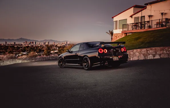 Picture GT-R, Black, Skyline, Rear view, R34