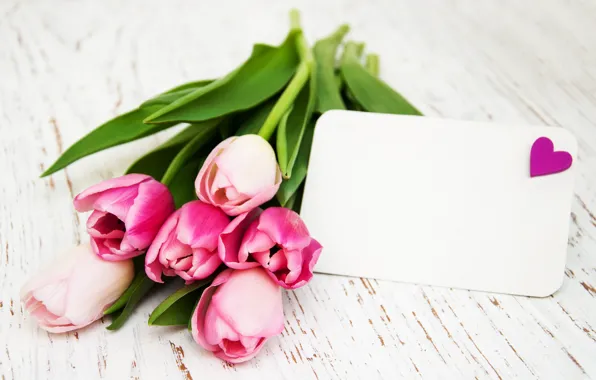 Picture flowers, bouquet, tulips, love, pink, heart, wood, pink, flowers, romantic, tulips