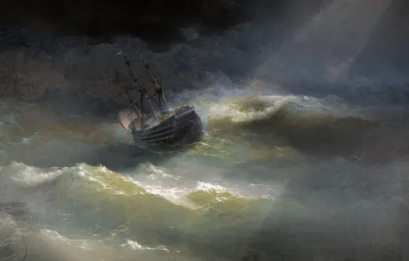 Picture picture, seascape, Ivan Aivazovsky, 1892, The ship Empress Maria in a storm