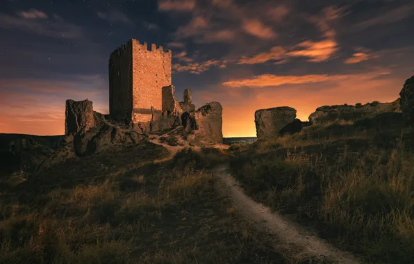 Picture sunset, castle, path