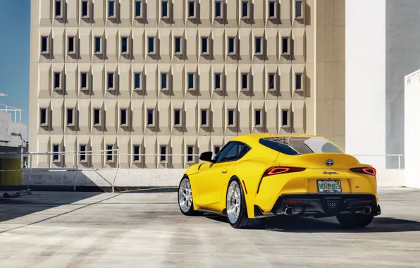 Picture yellow, sports car, rear view, Toyota Supra, 2020 Toyota GR Above