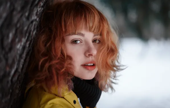 Picture winter, look, snow, hair, Girl, red, Juliana Naidenova