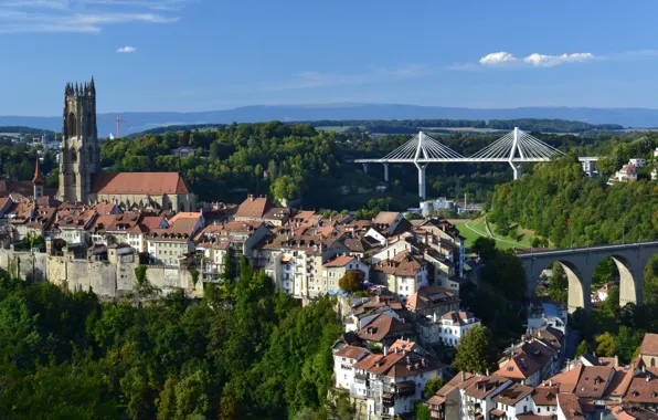 Picture bridge, home, Switzerland, panorama, Fribourg