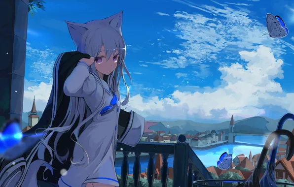 Picture the sky, look, girl, anime, art, cat ears