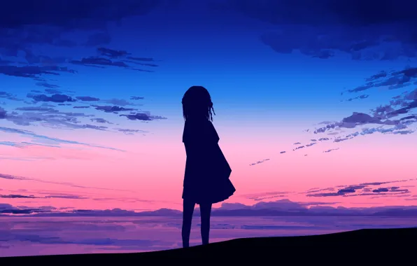 Picture the sky, water, silhouette, girl, twilight