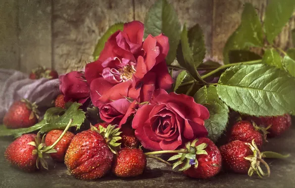 Picture red, berries, roses, strawberry