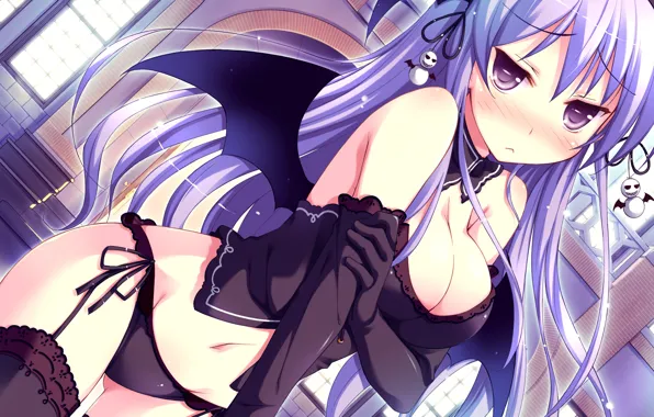 Picture girl, sexy, lingerie, cleavage, blouse, panties, thighhighs, long hair, boobs, anime, wings, beautiful, pretty, erotic, …