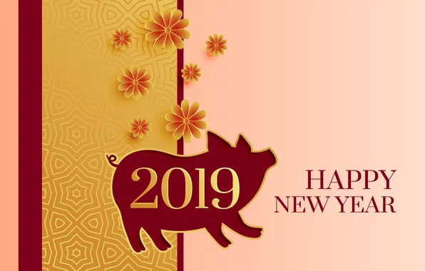 Picture flowers, New year, pig, 2019
