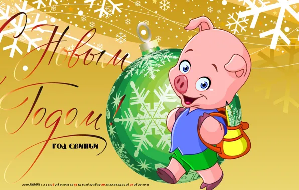 Picture Christmas toy, pig, calendar for 2019