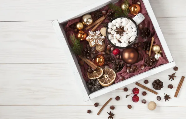 Picture new year, hot, chocolate, tray, decor, marshmallows, Ellygri
