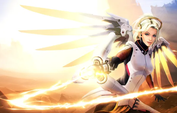 Picture girl, light, wings, Overwatch