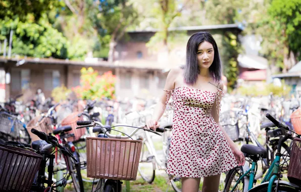 Picture bike, dress, Asian