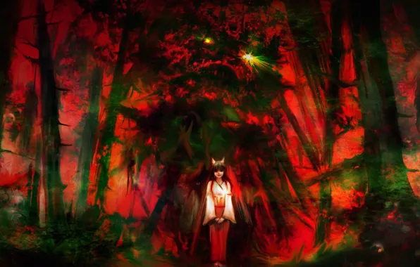 Picture forest, girl, fantasy, Fox