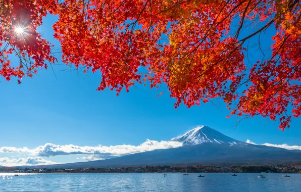 Picture autumn, the sky, leaves, colorful, Japan, Japan, red, maple, mount Fuji, landscape, autumn, leaves, autumn, …