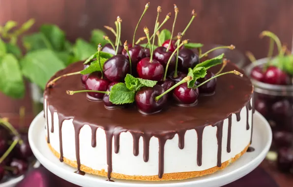 Picture cherry, chocolate, cake, dessert