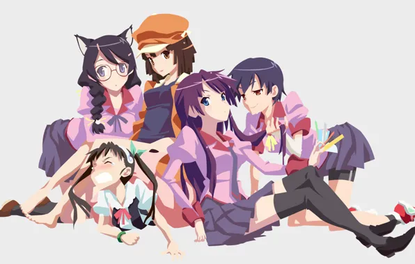 Picture background, girls, a bunch, Bakemonogatari