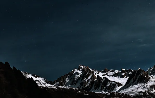Picture the sky, stars, snow, mountains, night, nature, rocks