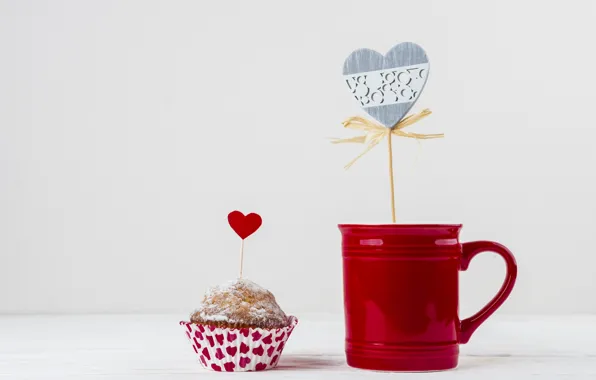 Picture coffee, Cup, hearts, cupcake