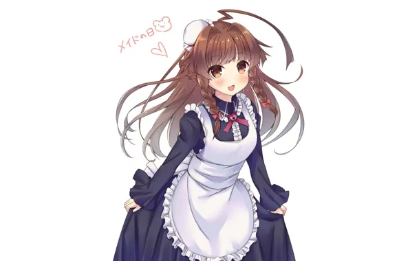 Picture white background, braids, blush, long hair, uniform, the maid, apron, ruffles, Kantai Collection, Naval Collection