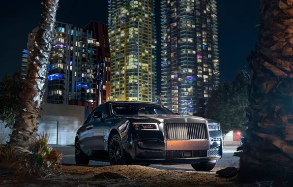 Picture Rolls-Royce, Ghost, Front, Black, Side, Town, Rolls-Royce Ghost, Black Badge, 2022
