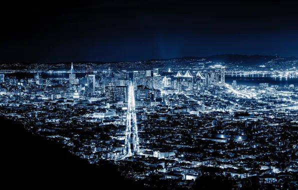 Picture city, lights, night, San Francisco, blue night