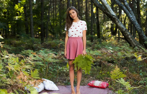 Picture girl, skirt, is, in the woods, Monika Dee