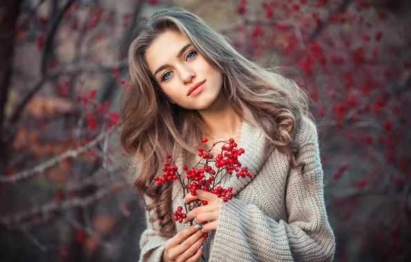 Picture autumn, look, girl, nature, sweater, Tatiana, hawthorn, Sergey Shatskov