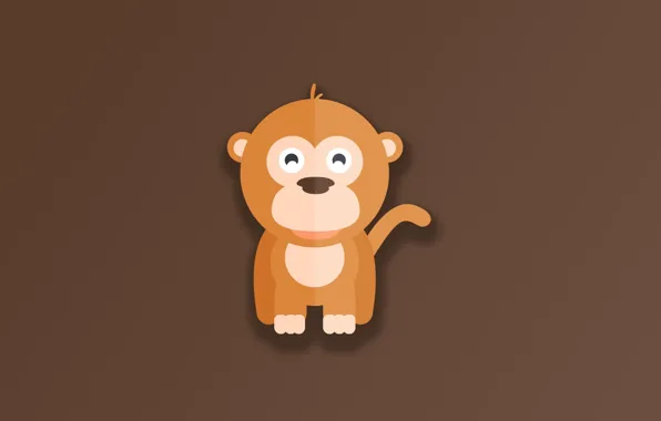 Picture monkey, minimalism, animal, funny, digital art, artwork, cute, simple background, Ape, brown background